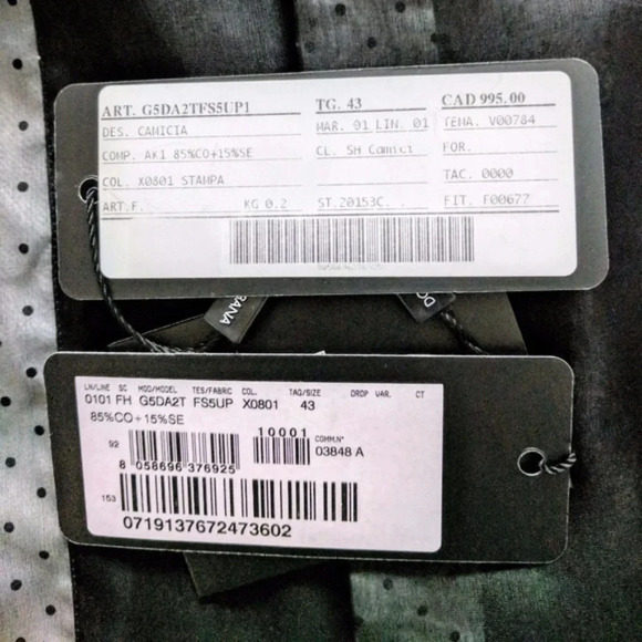 Dolce & Gabbana Shirt Mens Black White Dots Tuxedo Size 43 NEW with Tags - Picture 4 of 6